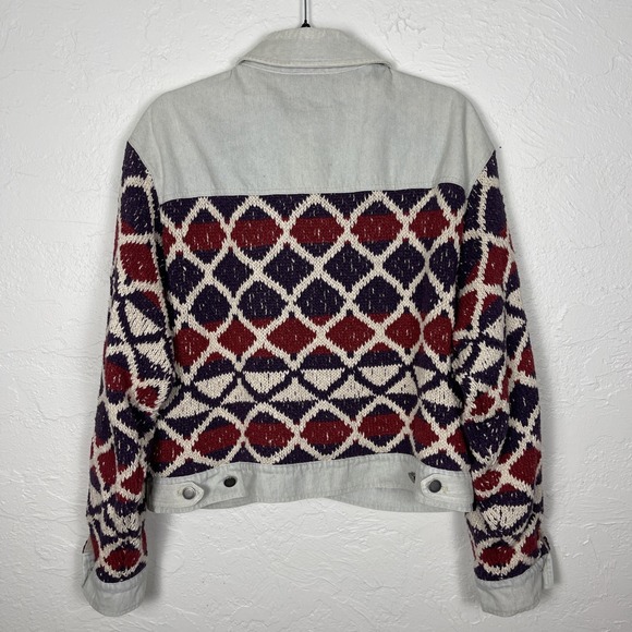 Free People Lakeside Denim Jacket Western Chunky Knit Size Med/ Large - Picture 6 of 12